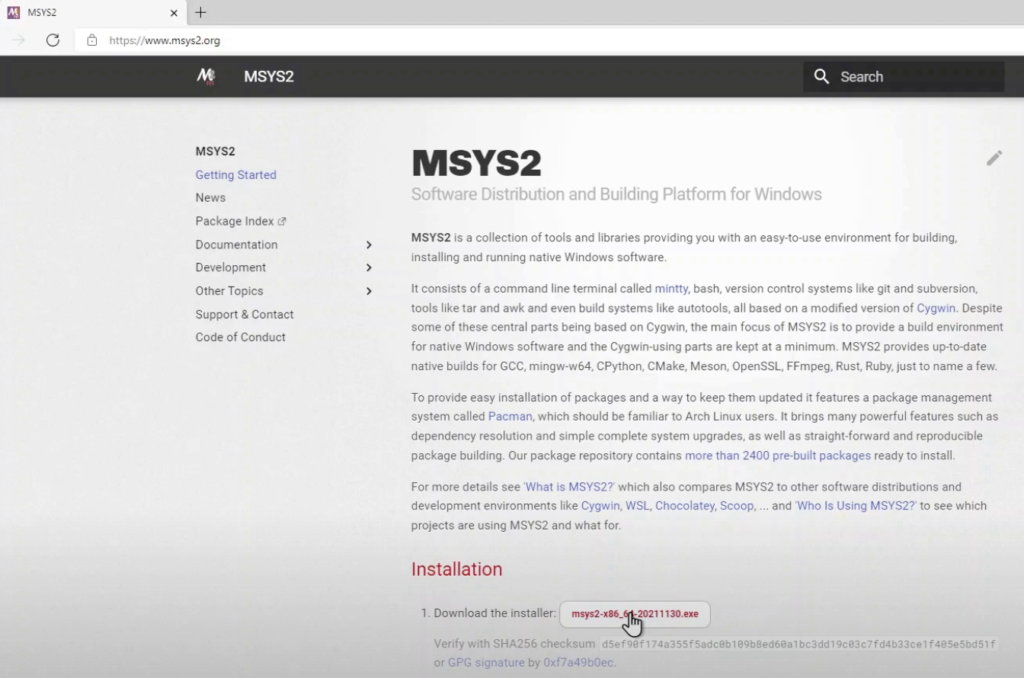 Installing Mysys2