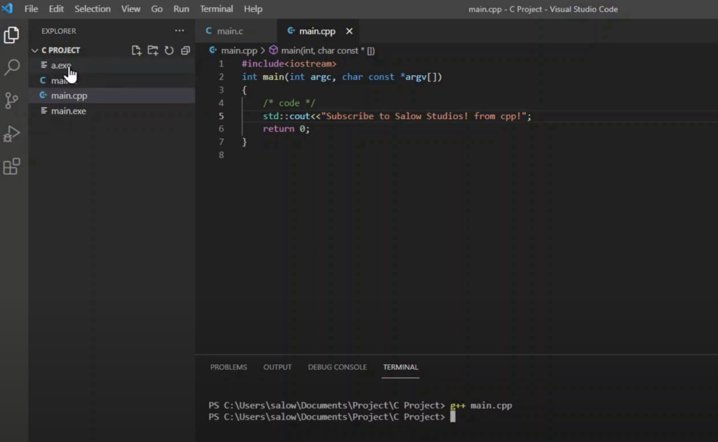 Creating C ++ Program on VS code