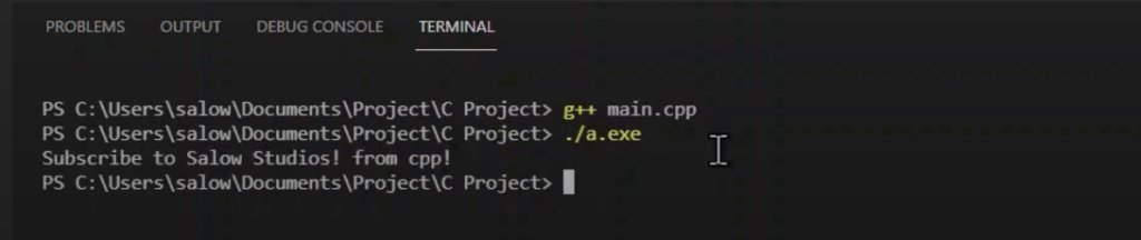 Creating C ++ Program on terminal exe